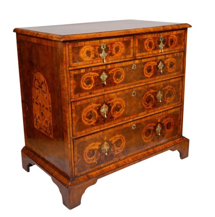 william and mary walnut and oyster veneer chest of drawers 1210