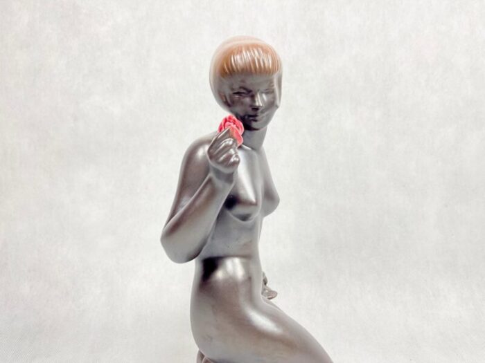 woman with rose figure by jitka forejtova for keramia znojmo 1960s 10