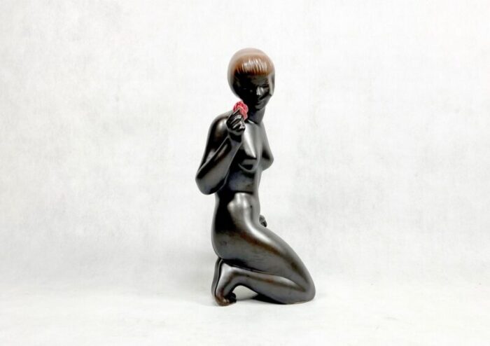 woman with rose figure by jitka forejtova for keramia znojmo 1960s 5