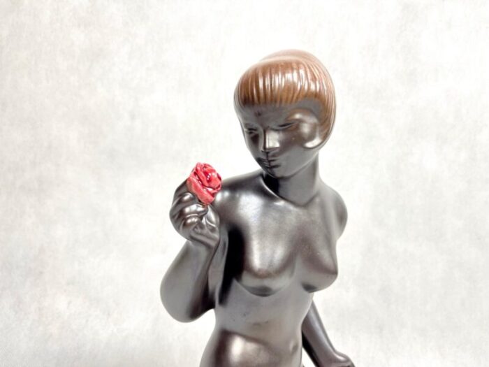 woman with rose figure by jitka forejtova for keramia znojmo 1960s 6