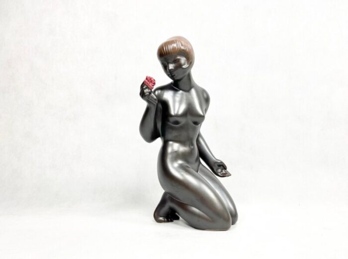 woman with rose figure by jitka forejtova for keramia znojmo 1960s 7