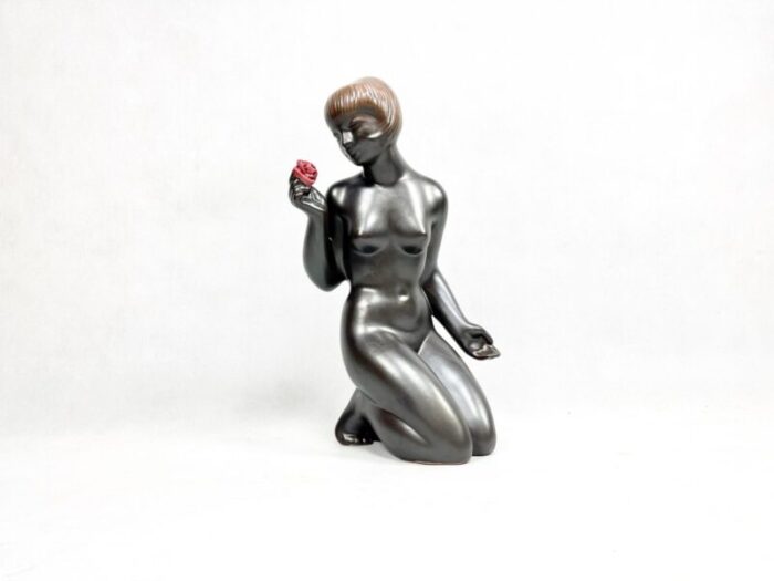 woman with rose figure by jitka forejtova for keramia znojmo 1960s 8