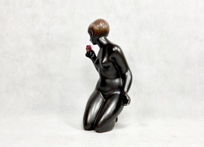 woman with rose figure by jitka forejtova for keramia znojmo 1960s 9