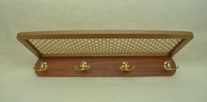 wood raffia coat rack 1960s 1