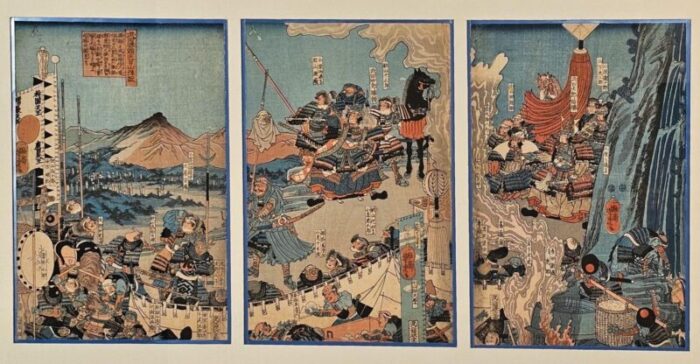 woodblock triptych tenmokuzan battle by yoshitora japan 1888 1306