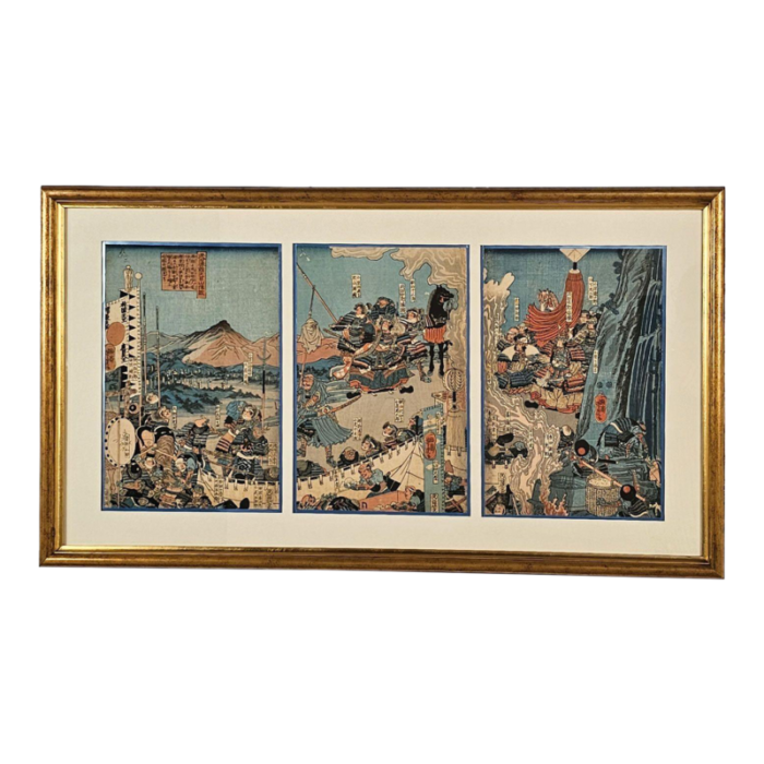 woodblock triptych tenmokuzan battle by yoshitora japan 1888 6613