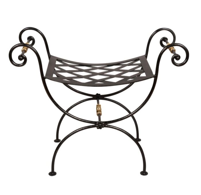 wrought iron and brass benches a pair 0388