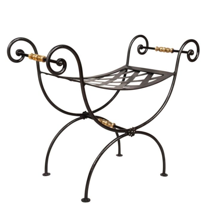 wrought iron and brass benches a pair 3522