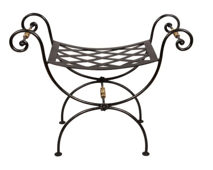 wrought iron and brass benches a pair 8400