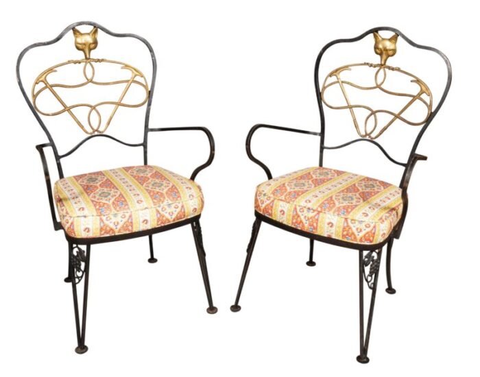 wrought iron and brass dining chairs with fox hunting theme set of 6 8698